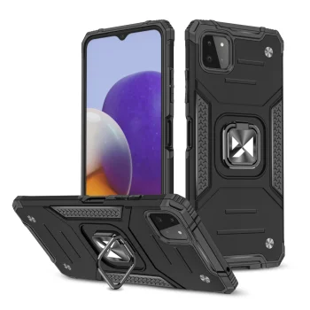 Wozinsky Ring Armor dėklas telefonui Samsung Galaxy A22 4G su žiedu ir stovu, juodas