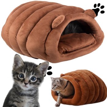 Plush pet bed cocoon for dogs and cats, brown