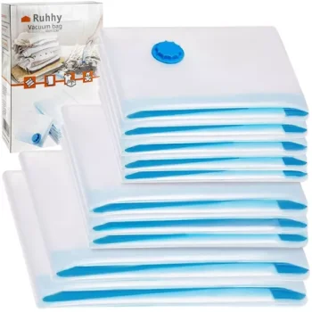 Ruhhy Vacuum Storage Bags Set, 10 pcs, Mixed Sizes, Transparent/Blue