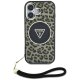 Guess HC IML Leopard Triangle Cord Strap MagSafe dėklas iPhone 16, rudas