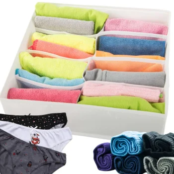 Clothes and Underwear Drawer Organizer, 8 Compartments, White