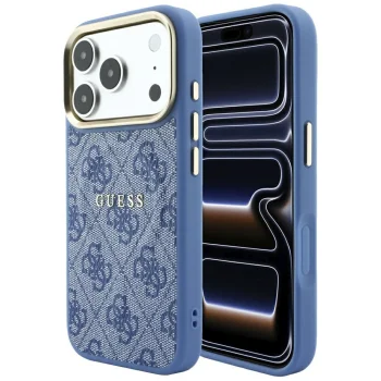 Guess Embossed 4G Classic MagSafe dėklas iPhone 17 Pro Max / 18 Pro Max, mėlynas