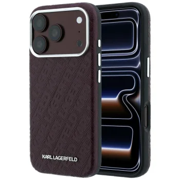Karl Lagerfeld Grained Allover Logo MagSafe dėklas iPhone 17 Pro, bordo