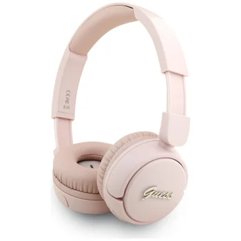 Belaidės uždedamos ausinės Guess Script Metal Logo, rožinės