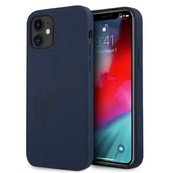 Guess iPhone 12 mini dėklas Silicone Vintage Script, mėlynas