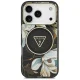 Dėklas Guess IML Glitter Flowers Triangle MagSafe iPhone 17 Pro / 18 Pro, juodas
