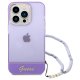 Guess Translucent Pearl Strap dėklas iPhone 14 Pro Max telefonui, violetinis