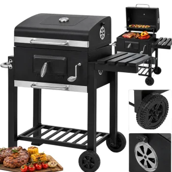 Sodo anglinė kepsninė su dangčiu, dviem grotelėmis ir termometru