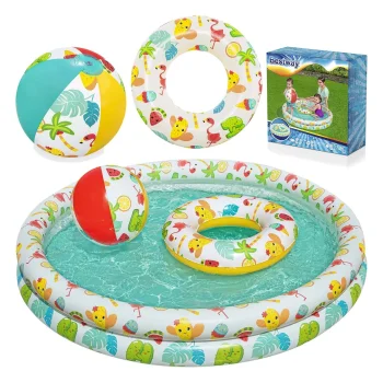 Bestway 51124 3-in-1 pripučiamas baseinas su kamuoliu ir plaukimo ratu, 122 cm