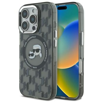 Karl Lagerfeld iPhone 16 Pro Case IML Monogram Karl & Choupette MagSafe, Black