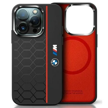 BMW Silicone Hexagon Red Line dėklas iPhone 16 Pro Max su MagSafe, juodas