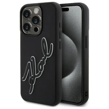 Karl Lagerfeld iPhone 15 Pro Max Case 3D Rubber Signature, Black