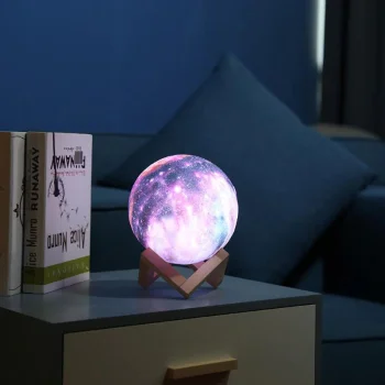 Dekoratyvinis 3D LED nakties šviestuvas Mėnulis su pulteliu, 16 spalvų