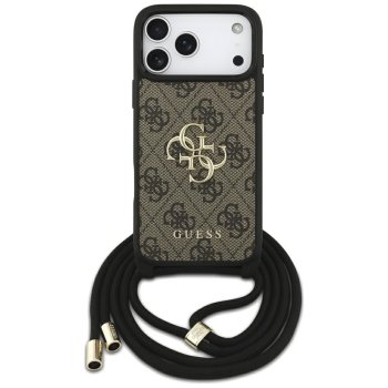 Guess 4G Big Logo Cord dėklas su virvele iPhone 17 Pro Max, rudas