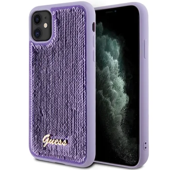 Guess Sequin Script Metal dėklas iPhone 11 / Xr, violetinis