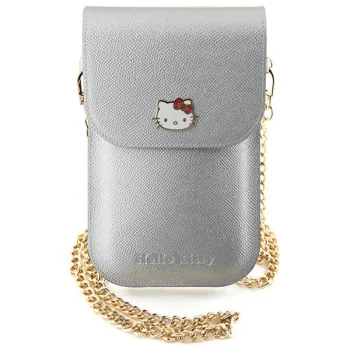 Hello Kitty Leather Metal Logo Chain rankinė telefonui, sidabrinė