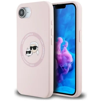 Karl Lagerfeld Silicone Karl&Choupette Heads MagSafe dėklas iPhone 16e, rožinis