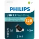 Philips 2 in 1 OTG USB atmintinė 128 GB USB 3.1 ir USB-C, Midnight Black