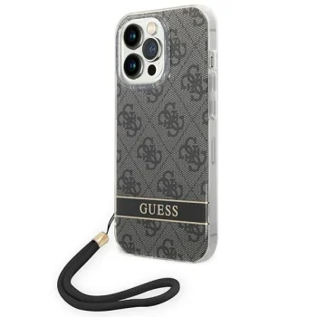 Dėklas iPhone 14 Pro Guess 4G Print Strap, juodas