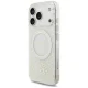 Guess IML Flowers Allover MagSafe dėklas iPhone 18 Pro / 17 Pro su perlų dirželiu, baltas