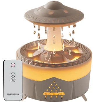 UFO oro drėkintuvas ir aromato difuzorius su LED apšvietimu ir pulteliu, baltas