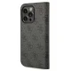 Guess atverčiamasis dėklas „iPhone 14 Pro“ su „4G Vintage Gold“ logotipu, juodas
