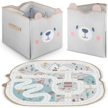 Nukido NK-408 2-in-1 Toy Storage Box and Play Mat, Grey