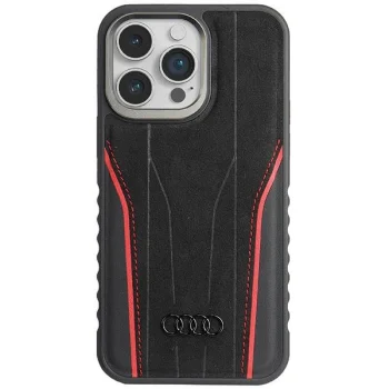 Audi dėklas iPhone 14 Pro Max telefonui iš natūralios odos su MagSafe, juodas / raudonas