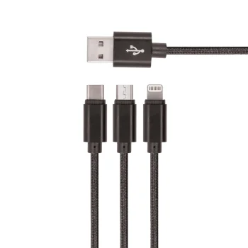 Setty KN3W1-01 3-in-1 USB į Lightning / USB-C / microUSB laidas 1m 2A, juodas