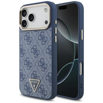 Guess 4G Triangle Logo MagSafe dėklas iPhone 17 Pro Max, mėlynas ir auksinis