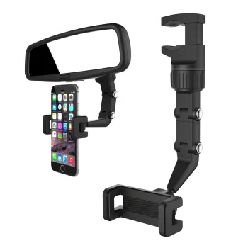 Adjustable Car Rearview Mirror Smartphone Holder Black