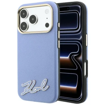 Karl Lagerfeld Grained with Resin Logo MagSafe dėklas telefonui iPhone 18 Pro Max / 17 Pro Max, šviesiai mėlynas