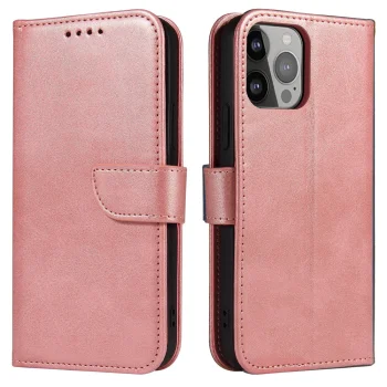 Atverčiamasis dėklas su stovu iPhone 15 Pro Max Magnet Case, rausvas