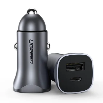Ugreen CD130 automobilinis įkroviklis USB-A / USB-C 30W, pilkas