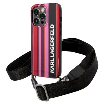 Karl Lagerfeld Color Stripes Strap dėklas su dirželiu iPhone 14 Pro Max, rožinis