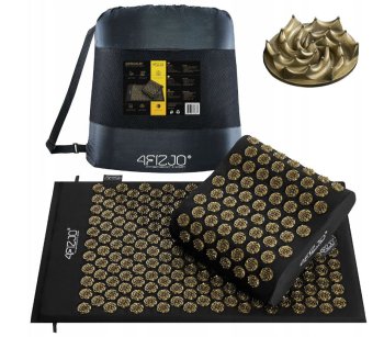 4Fizjo 418 ERGO Acupressure Mat with Pillow, Black/Gold
