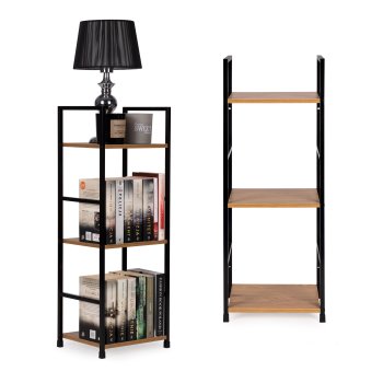Industrial Bookshelf ModernHome 3-Tier Shelving Unit with Metal Frame, Wild Oak