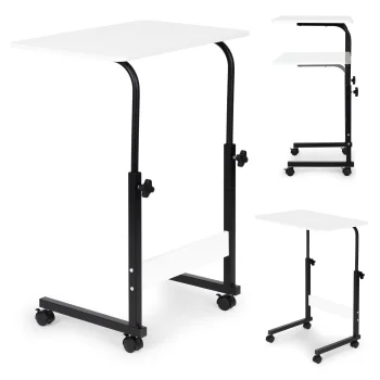 ModernHome Mobile Laptop Desk Adjustable Side Table with Wheels White