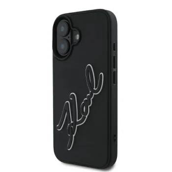 Karl Lagerfeld dėklas iPhone 16 telefonui 3D Rubber Signature, juodas