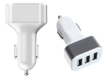 Automobilinis įkroviklis su 3x USB jungtimis (1.1A, 2.1A, 3.1A), baltas / sidabrinis