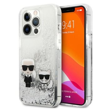 Karl Lagerfeld Liquid Glitter dėklas iPhone 13 Pro Max telefonui, sidabrinis