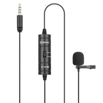 Prisegamas mikrofonas BOYA BY-M1S su 6 m laidu ir 3.5 mm TRRS jungtimi, juodas