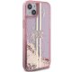 Guess dėklas iPhone 15 Plus / 14 Plus Liquid Glitter Gold Stripes, rožinis