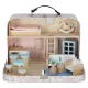 Lėlių namelis lagamine su mediniais baldais, 25 dalys, rožinis