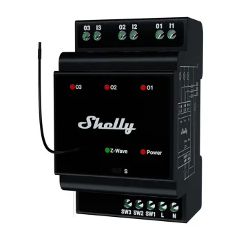 Z-Wave DIN bėgelio relė Shelly Wave Pro 3, 3 kanalų, 48A