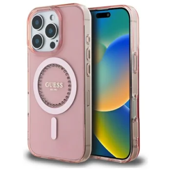 Guess dėklas iPhone 16 Pro su MagSafe, rožinis