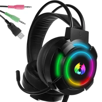 Laidinės žaidimų ausinės su mikrofonu ir RGB LED apšvietimu 5.1