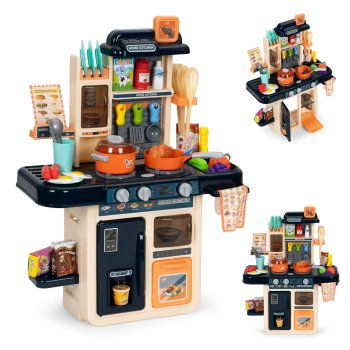 Multistore Kids Play Kitchen with Sound, LED and Steam, 42 Accessories, Navy Blue