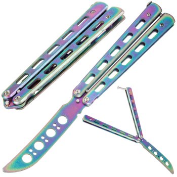 Butterfly Knife Trainer with Blunt Blade for Practice, Rainbow