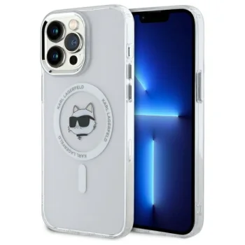Karl Lagerfeld iPhone 14 Pro Max dėklas IML Metal Choupette Head MagSafe, baltas